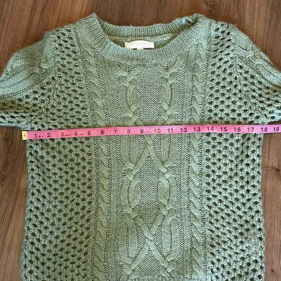 MM Couture Sage Green Cable Knit Open Weave Sweater Size M Soft Lightweight - Picture 7 of 7